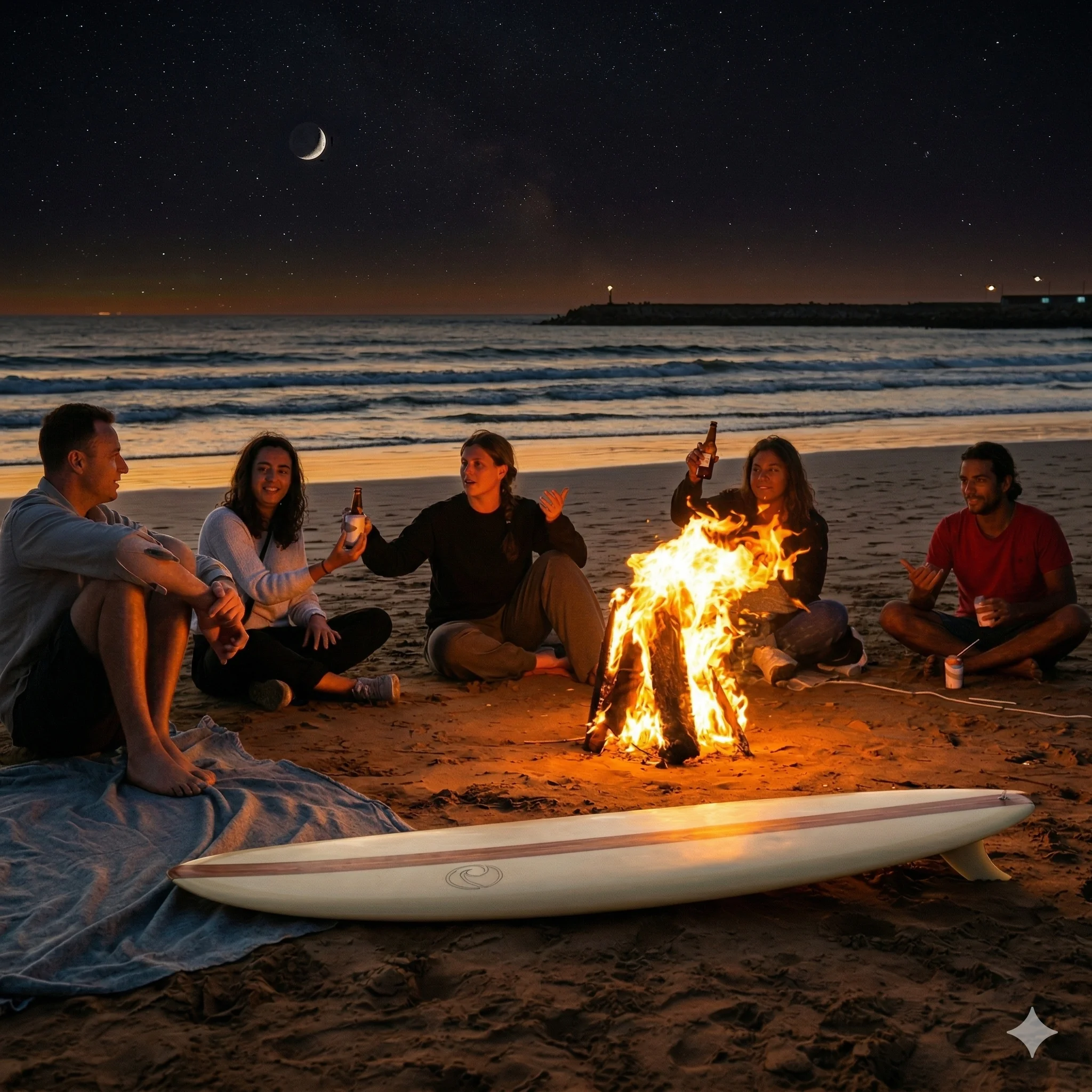 Late rooftop conversations at Nomad Surf Camp